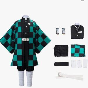Kids Tanjiro Kamado Nezuko Giyuu Cosplay Kimono Outfit Japanese Suits SMALL
